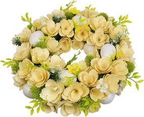 Coroniţă de primăvară cu flori din lemn şi ouă 30 cm