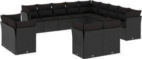 vidaXL Set mobilier de grădină cu perne, 13 piese, negru, poliratan