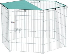 PawHut Parc pentru câini, închisoare pentru câini 6 panouri cu acoperiș, modular și pliabil, cușcă portabilă 76H cm cu ușă argintiu verde | Aosom Romania