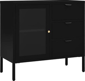 vidaXL Servantă, negru, 75x35x70 cm, oțel și sticlă securizată