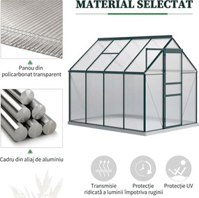 Outsunny Sera pentru plante din aluminiu kit sera de gradina walk-in din policarbonat cu ventilatie, Verde | Aosom Romania