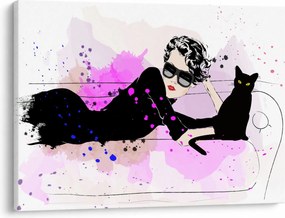 Tablou - Femeia cu pisică neagră (70x50 cm)
