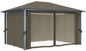 Pavilion cu perdelesiruri lumini LED gri taupe 4x3m aluminiu Gri taupe, 400 x 300 cm