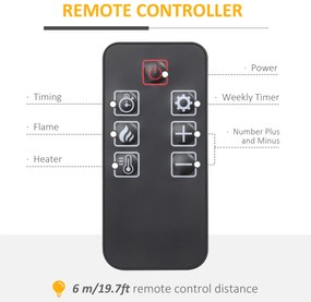 HOMCOM Șemineu Electric 1800W cu Efect de Flacără Reglabilă, Telecomandă și Timer | Aosom Romania