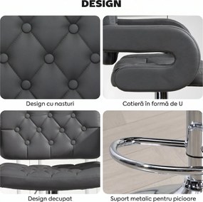 HOMCOM Scaun de Bar Reglabil, Șezut Extra Large Rotativ din Piele Ecologică PU, Gri | Aosom Romania
