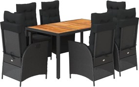 vidaXL Set mobilier de grădină cu perne, 7 piese, negru, poliratan