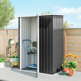 Outsunny Căsuță de Grădină 1.07m² din Oțel Zincat, Adăpost pentru Unelte cu Ușă Blocabilă, Acoperiș Înclinat, 142x86x189 cm, Gri Închis | Aosom Romania