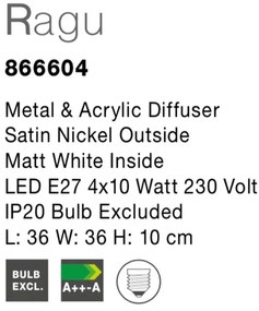 Plafoniera design modern 36x36cm Ragu nickel NVL-866604