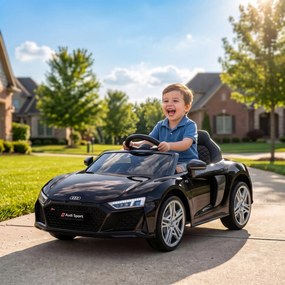 AIYAPLAY Mașinuță Electrică pentru Copii 12V Audi R8 Spyder, 3+ Ani, 3-5 km/h, cu 2 Motoare și Telecomandă, Negru | Aosom Romania