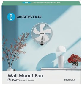 Aigostar -  Ventilator de perete 45W/230V alb + Telecomandă