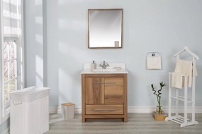 Set Mobilier Baie Superior 30, Include Dulap Baza cu Lavoar și Oglinda, 75 cm, Nuc