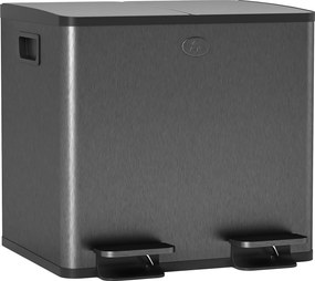 HOMCOM Coș de bucătărie dublu, 2 x 20L, cu pedală, capac cu închidere moale, găleți interioare detașabile, rezistent la amprente, Argintiu | Aosom Romania