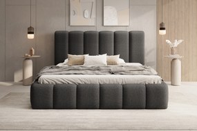 Pat tapițat Aura 160x200 cu spațiu depozitare - bouclé gri închis Quelle 92