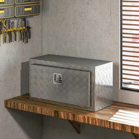 HOMCOM Cutie de Unelte din Aluminiu cu Încuietoare și 2 Chei, Cutie de Depozitare 96L, Rezistentă și Impermeabilă, pentru Pick-Up, Camper, Remorci, 76,2x35,5x40,6cm, Argintiu | Aosom Romania