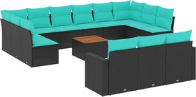 vidaXL Set mobilier de grădină cu perne, 14 piese, negru, poliratan