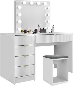 SEA93 - Set Masa Alba toaleta cu riflaj, 120 cm, cosmetica, masuta machiaj, oglinda cu LED cu sau fara Priza, cu sau fara scaun