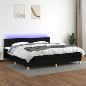 3133663 vidaXL Pat cu arcuri, saltea și LED, negru, 200x200 cm, textil