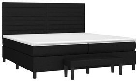 Pat box spring cu saltea, negru, 200x200 cm, textil Negru, 200 x 200 cm, Benzi orizontale