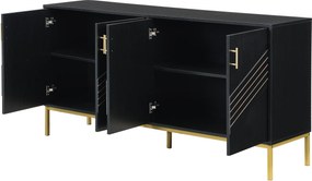 Comodă cu 4 uși, rafturi reglabile pe înălțime, pentru living, sufragerie &amp; hol, 160x40x80,5 cm, Negru