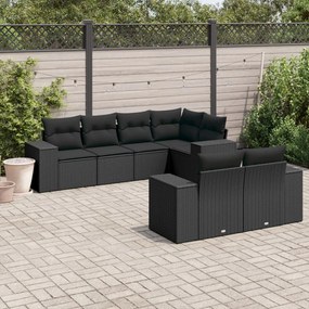 3255142 vidaXL Set canapele de grădină cu perne, 7 piese, negru, poliratan