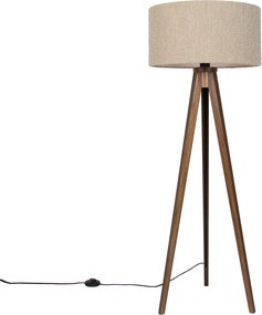 Lampă de podea modernă din lemn de nuc cu abajur bej bouclé 50cm - Tripod Classic