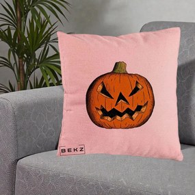 Perna Decorativa Halloween Dovleac Portocaliu Clasic, 40x40 cm, Roz, Husa Detasabila, Perna Inclusa, BEKZ®