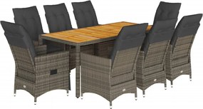 vidaXL Set mobilier grădină cu perne, 9 piese, gri, poliratan