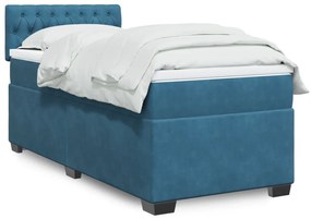 vidaXL Pat box spring cu saltea, albastru, 90x200 cm, catifea