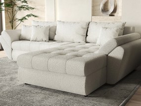Colțar extensibil dumonde cu ladă de depozitare si sezut confortabil din spuma high-density, Loana Euphoria Ivory II 270x185 cm