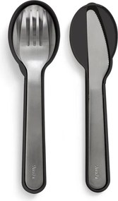 Set de tacâmuri de călătorie negru/argintiu din oțel inoxidabil 3 buc. To Go – Lékué