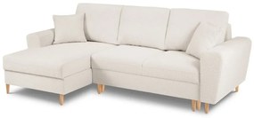 Colțar bej extensibil, cu spațiu de depozitare cu tapițerie din țesătură bouclé (cu colț pe partea stângă, cu șezlong) Kyoto – Cosmopolitan Design