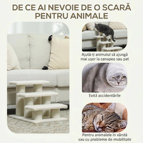Scara PawHut pentru Câini și Pisici cu 4 Trepte din Pluș, Gri | Aosom Romania