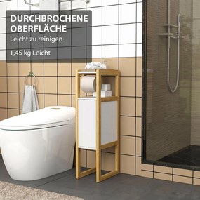 HOMCOM Mobilier de Baie cu Suport pentru Hârtie Igienică, Dulap și Raft, Dulap Compact din Bambus, 20x33x80 cm, Alb | Aosom Romania