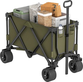 Cărucior Outsunny, pliabil, 7 buzunare laterale, mâner reglabil, capacitate de până la 120 kg, oțel, verde, 100 x 48 x 100,5 cm | Aosom Romania