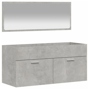 Dulap de baie cu oglindă, gri beton, lemn prelucrat