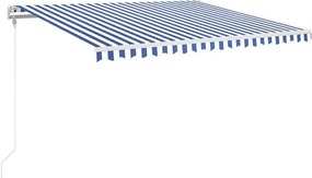 vidaXL Copertină automată cu senzor vânt&LED, albastru/alb, 400x350 cm