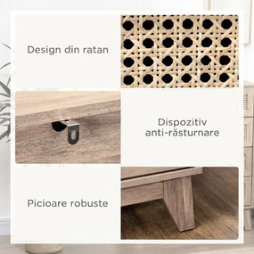 HOMCOM Comodă cu 4 Sertare Stil Boho din Ratan 80x35x95 cm Lemn Natural | Aosom Romania