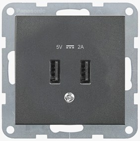 Priza dubla USB A 5V 2A, IP20, Grafit, Panasonic Karre Plus 55