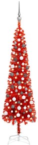Set pom de Craciun subtire cu LED-uri si globuri, rosu, 180 cm 1, Rosu si gri, 180 cm
