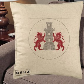 Perna Personalizata Cetatea Turnu Magurele Heraldic, 40x40 cm, Bej, Husa Detasabila, Perna Inclusa, BEKZ®