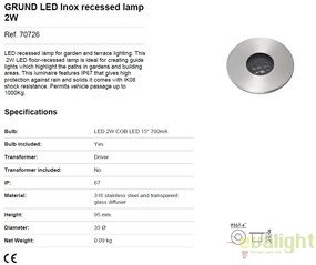 Spot LED incastrabil exterior pavaj GRUND 2W 70726