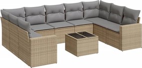 vidaXL Set canapele de grădină cu perne, 10 piese, bej, poliratan