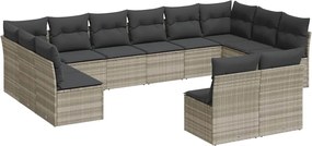 vidaXL Set canapele de grădină cu perne, 12piese gri deschis poliratan