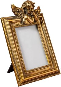 Ramă foto decorativa din rășină, auriu,motiv înger sculptat format 10 x 15 cm, finisaj antichizat, 25 x 16,5 x 6,5 cm, „Angelot”