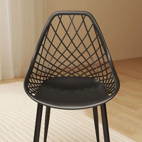 HOMCOM Set 4 Scaune Moderne cu Spătar Perforat Plastic și Metal Negru | Aosom Romania