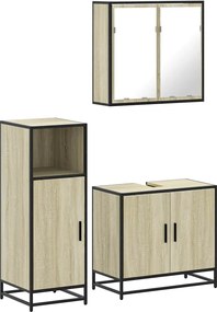 vidaXL Set mobilier de baie, 3 piese, stejar sonoma, lemn prelucrat