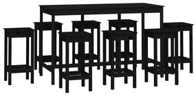 Set mobilier de bar, 9 piese, negru, lemn masiv de pin