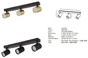Plafoniera cu 3 spoturi GU10 LED Minimal negru/alama