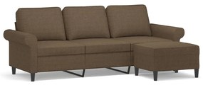 3153654 vidaXL Canapea cu 3 locuri cu taburet, maro, 180 cm, material textil