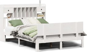vidaXL Pat cu bibliotecă fără saltea, alb, 140x200 cm, lemn masiv pin